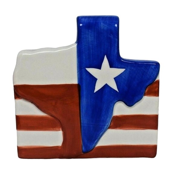Clay Art Texas Flag Salt and Pepper with Napkin Holder Set Hand Painted - Picture 2 of 11